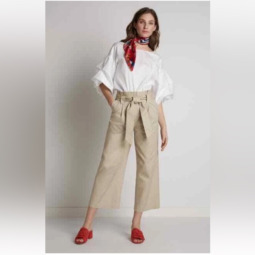 Halogen Paperbag Belted Wide Leg Cropped Pants Beige Women’s Size 8